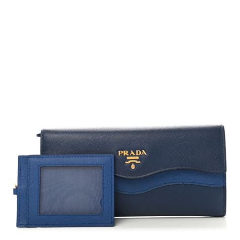 PRADA Saffiano Wave Continental Flap Wallet Bluette